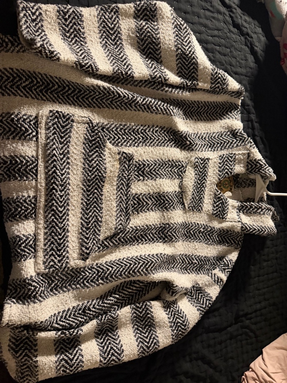 Men's V-Neck Sweater in Black and Cream - Classic Striped Knit
